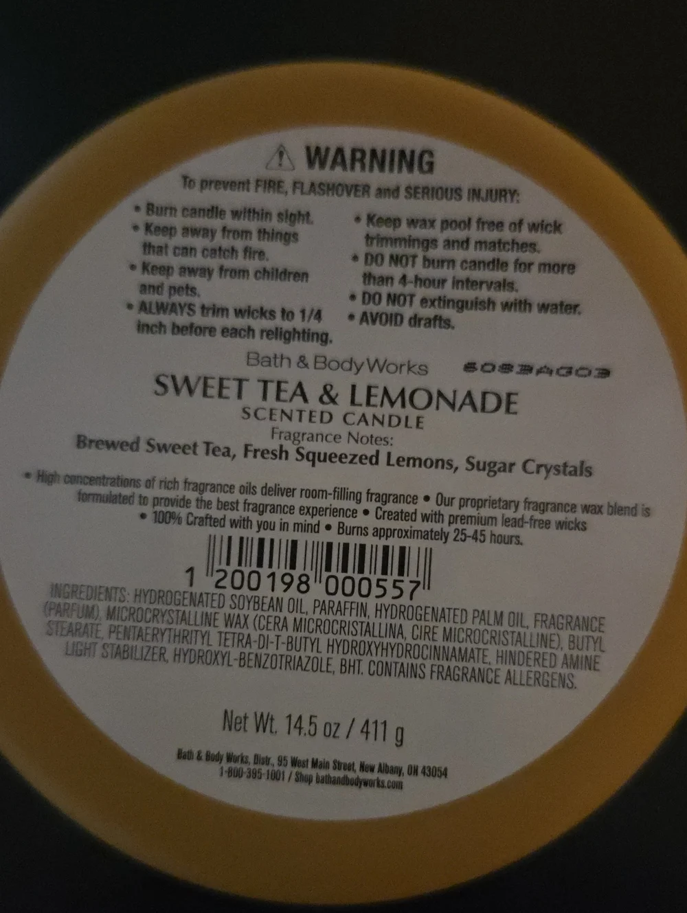 Bath & Body Works Sweet Tea & Lemonade 3 Wick Candle NWT